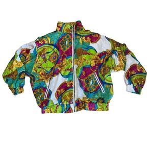 Vintage Clipper Bay 'Jewels' Multi Color Zip Up Jacket - Size Medium